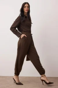 TRENDYOLMİLLA Dark Brown Soft Fabric Elastic Waist Balloon/Shalwar Pants - Image 2