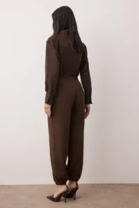 TRENDYOLMİLLA Dark Brown Soft Fabric Elastic Waist Balloon/Shalwar Pants - Image 4