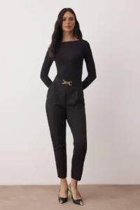 TRENDYOLMİLLA Black Carrot Pattern Hair Clip Detailed Pants - Image 2