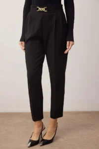 TRENDYOLMİLLA Black Carrot Pattern Hair Clip Detailed Pants - Image 3