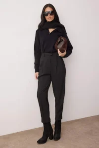 TRENDYOLMİLLA Black Pleated Pipe Both Draped High Waist Dress Pants