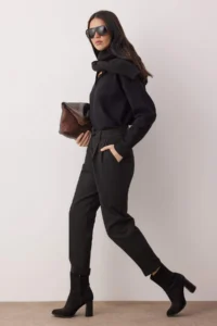 TRENDYOLMİLLA Black Pleated Pipe Both Draped High Waist Dress Pants - Image 2