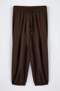 TRENDYOLMİLLA Dark Brown Şalwar Pattern Elastic Waist Weaving Pants - Image 5