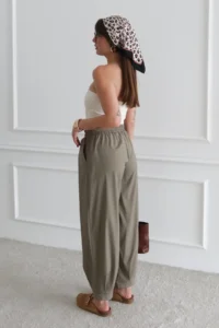 TRENDYOLMİLLA Khaki Şalwar Pattern Elastic Waist Weaving Pants - Image 3