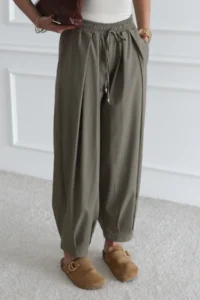 TRENDYOLMİLLA Khaki Şalwar Pattern Elastic Waist Weaving Pants - Image 4