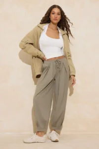 TRENDYOLMİLLA Khaki Şalwar Pattern Elastic Waist Weaving Pants - Image 6
