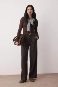 TRENDYOLMİLLA Brown Thick Tufted/Winter Wideleg Wide Leg Weaving Pants