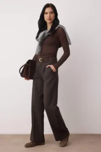 TRENDYOLMİLLA Brown Thick Tufted/Winter Wideleg Wide Leg Weaving Pants - Image 2
