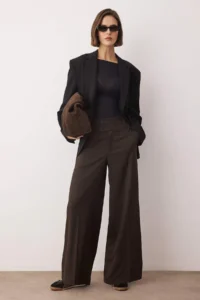 TRENDYOLMİLLA Brown Striped Waist Detailed Extra Wide Leg Wide Leg Weaving Pants