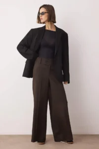 TRENDYOLMİLLA Brown Striped Waist Detailed Extra Wide Leg Wide Leg Weaving Pants - Image 2