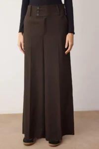 TRENDYOLMİLLA Brown Striped Waist Detailed Extra Wide Leg Wide Leg Weaving Pants - Image 3