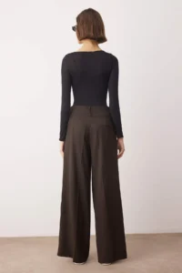 TRENDYOLMİLLA Brown Striped Waist Detailed Extra Wide Leg Wide Leg Weaving Pants - Image 4