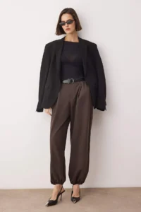 TRENDYOLMİLLA Brown High Waist Weaving Salwar Pants - Image 2