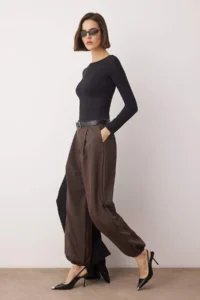 TRENDYOLMİLLA Brown High Waist Weaving Salwar Pants - Image 3