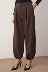 TRENDYOLMİLLA Brown High Waist Weaving Salwar Pants - Image 4