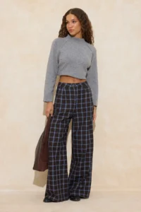 TRENDYOLMİLLA Brown Plaid Wide Leg Pants - Image 2