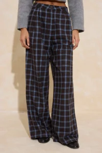 TRENDYOLMİLLA Brown Plaid Wide Leg Pants - Image 3