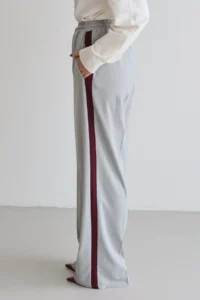 TRENDYOLMİLLA Gray Burgundy Striped Elastic Waist Wideleg/Wide Leg Weaving Pants - Image 4