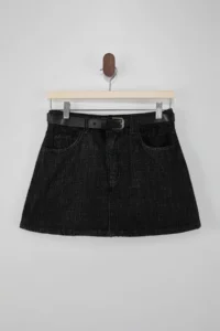 TRENDYOLMiLLA Denim Shorts Skirt with Black Belt Detail and Skirt Look on the Back