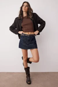 TRENDYOLMiLLA Dark Blue Belt Detailed Skirt Look Denim Shorts Skirt