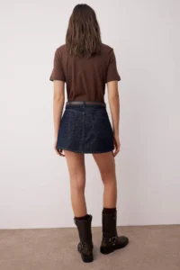 TRENDYOLMiLLA Dark Blue Belt Detailed Skirt Look Denim Shorts Skirt - Image 4