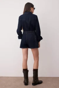TRENDYOLMiLLA Dark Blue Pocket Detail Double breasted denim Shorts Skirt - Image 4
