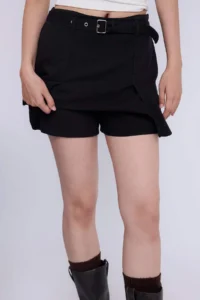 TRENDYOLMiLLA Teen Black Belt Detailed Denim Shorts Skirt - Image 4
