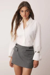 TRENDYOLMiLLA Anthracite Checkered Mini Pocket Detail Skirt Look Shorts & Bermuda