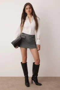 TRENDYOLMiLLA Anthracite Checkered Mini Pocket Detail Skirt Look Shorts & Bermuda - Image 2