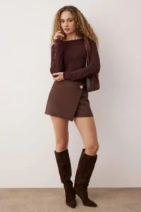 TRENDYOLMiLLA Dark Brown Button Detailed Mini Shorts Skirt Shorts & Bermuda - Image 2