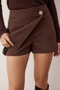 TRENDYOLMiLLA Dark Brown Button Detailed Mini Shorts Skirt Shorts & Bermuda - Image 4