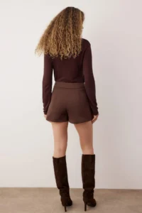TRENDYOLMiLLA Dark Brown Button Detailed Mini Shorts Skirt Shorts & Bermuda - Image 5