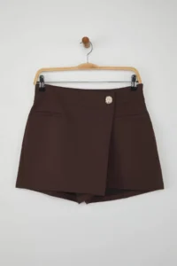 TRENDYOLMiLLA Dark Brown Button Detailed Mini Shorts Skirt Shorts & Bermuda - Image 6