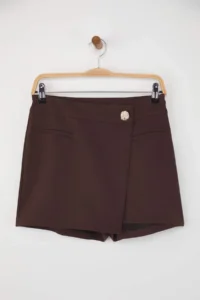 TRENDYOLMiLLA Dark Brown Button Detailed Mini Shorts Skirt Shorts & Bermuda - Image 9