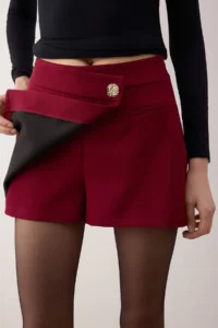 TRENDYOLMiLLA Burgundy Button Detailed Mini Shorts Skirt Shorts & Bermuda - Image 3