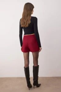 TRENDYOLMiLLA Burgundy Button Detailed Mini Shorts Skirt Shorts & Bermuda - Image 4