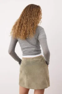 TRENDYOLMiLLA Beige Suede Look Flock Printed Mini Denim Shorts Skirt - Image 4