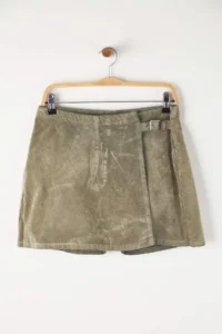 TRENDYOLMiLLA Beige Suede Look Flock Printed Mini Denim Shorts Skirt - Image 5