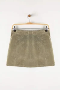 TRENDYOLMiLLA Beige Suede Look Flock Printed Mini Denim Shorts Skirt - Image 7