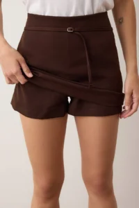 TRENDYOLMiLLA Brown-Multicolored Checkered Thin Belt Detailed Mini Shorts Skirt Shorts & Bermuda - Image 5