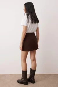 TRENDYOLMiLLA Brown-Multicolored Checkered Thin Belt Detailed Mini Shorts Skirt Shorts & Bermuda - Image 6