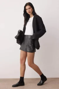 TRENDYOLMiLLA Black Faux Leather Mini Shorts Skirt Shorts & Bermuda - Image 2