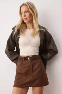 TRENDYOLMiLLA Dark Brown Faux Suede Mini Shorts Skirt Shorts & Bermuda - Image 2