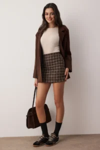 TRENDYOLMiLLA Brown Checkered Narrow Pattern Mini Shorts Skirt Shorts & Bermuda - Image 2