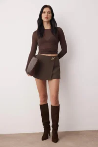 TRENDYOLMİLLA Brown Accessory Detailed Weaving Shorts Skirt