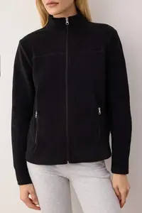 TRENDYOLMİLLA Black Fleece Plain Dog collar with pocket Zippered Regular/Normal Cut Knitting Sweatshirt - Image 3