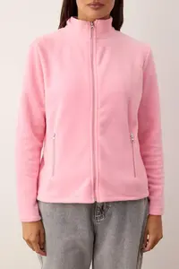 TRENDYOLMİLLA Pink Fleece Plain Dog collar with pocket Zippered Regular/Normal Cut Knitting Sweatshirt - Image 3