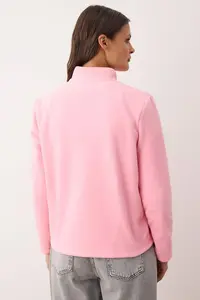 TRENDYOLMİLLA Pink Fleece Plain Dog collar with pocket Zippered Regular/Normal Cut Knitting Sweatshirt - Image 4