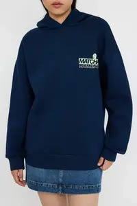 TRENDYOLMİLLA Navy Blue Overize/Wide Pattern Matcha Back Printed Thick Fleece Inside Knitting Sweatshirt - Image 3