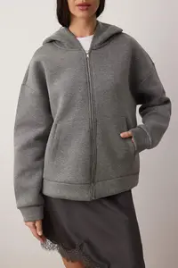 TRENDYOLMİLLA Wardrobe Essentials – Anthracite Melange Oversized Hooded Knitting Sweatshirt | - Image 3